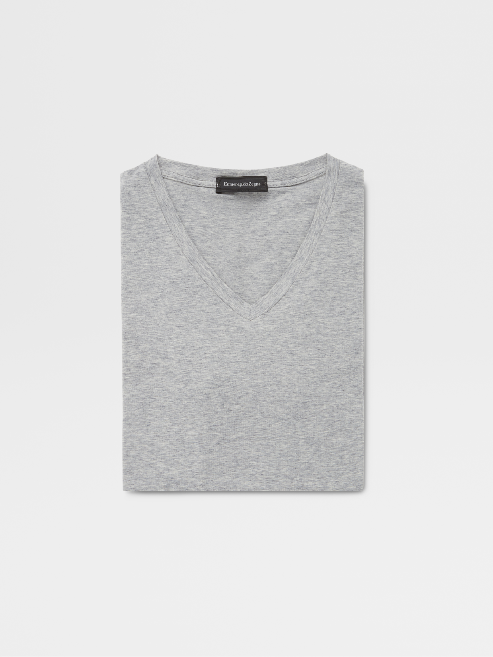 Grey Mélange Stretch Cotton V-neck T-Shirt